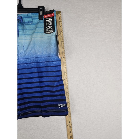 Speedo Men's Medium Swim Trunk Knee Length Boardshorts Bondi Striped 20"‎ BLUE - Picture 12 of 15